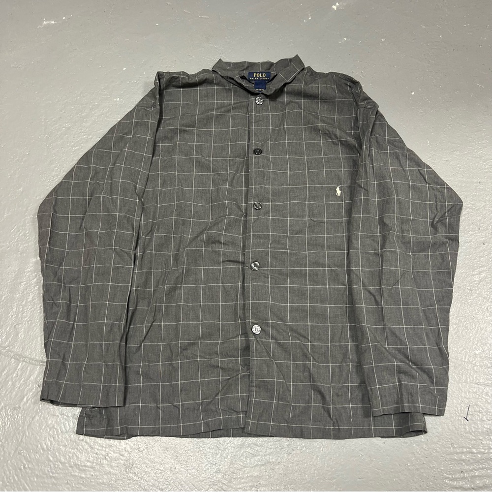Polo Ralph Lauren Gray and White Grid Check Patter Long Sleeve Button Up SIZE XL